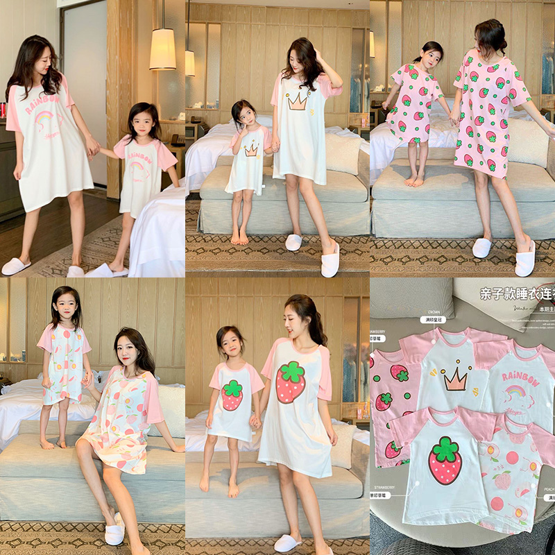 Girls pure cotton short sleeves T-shirt dress dress foreign summer pajamas 2022 parent-child mother-daughter fashion spring and autumn new style