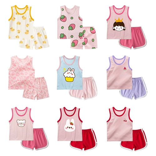Летняя детская майка для девочек, шорты, комплект, хлопковая летняя одежда, эффект подтяжки