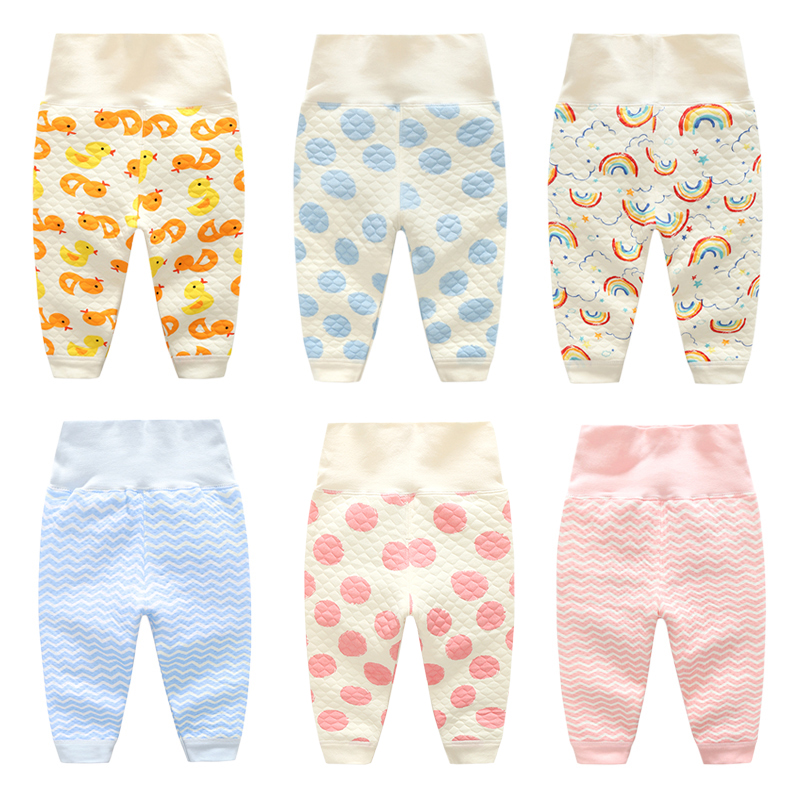 Baby high waist warm pants Female belly pants Spring and autumn baby sanitary pants Boy padded can open the file newborn cotton
