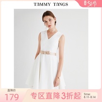 Sugar force summer new white small dress high waist thin lady bow decoration sleeveless dress female