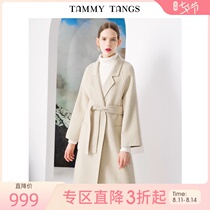 Sugar force winter clothing new European and American womens apricot wool double-sided wool coat lace-up medium and long wool coat