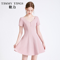 (Shopping mall same model) Sugar Power summer New Pink Lady dress waist thin short sleeve dress
