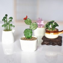 Bean sprouts glazed small ornaments simulation multi-meat potted plant cactus gift office glass crafts creativity