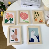 ins Wind decorative color creative photo frame 7 inch solid wood wonderful props ornaments bedroom simple log photo frame