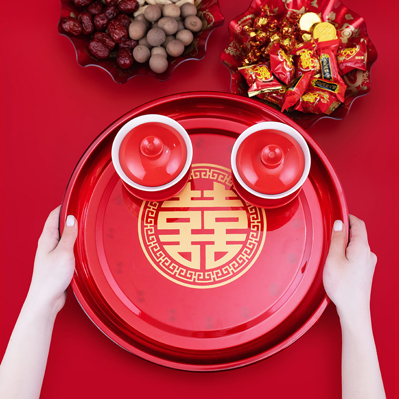 Wedding Items Clothing Candy Tray Festive Tea Tray Fruit Wedding Wedding Wedding Party Xi Words Red Toast Big Dei Pan Stainless Steel