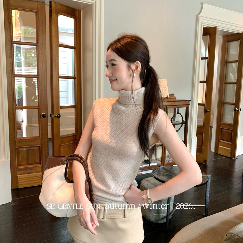 Se Gentle Sun-Retro Old Money Style High Collar Slim Fit Solid Color Sleeveless Vest 25906