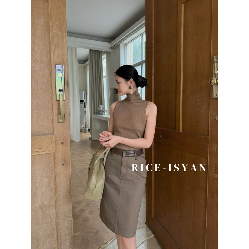 Rice- Isyan-Autumn New Riceis High-Neck Sleeveless Stylish Slimming Knit Vest Wh53 Rice- Isyan-Autumn New Riceis High-Neck Sleeveless Stylish Slimming Knit Vest Wh53