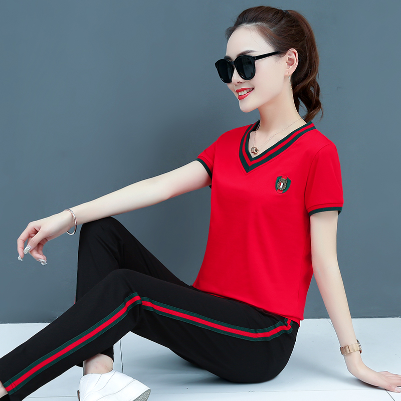Sports Casual Suit Women Xia Han Edition 2020 Spring Summer New Long Pants Big Size Easy Fashion Rest Two Sets