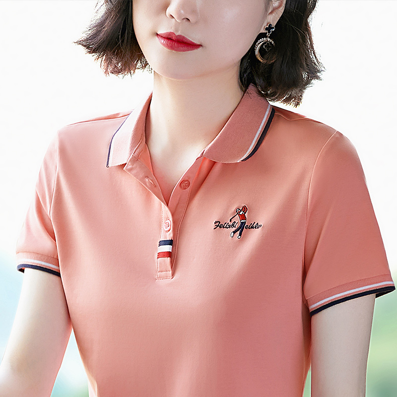 Pure cotton t-shirt women's short-sleeved 2021 new style leading mom loose top women lapel sports polo shirt summer