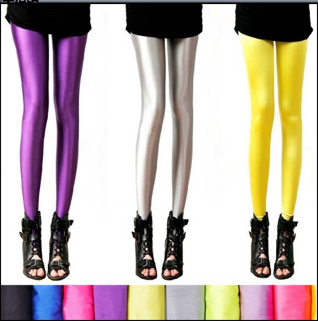 Seam trousers, ice silk shiny pants, women's milk tight-fitting bottoming yoga, ultra-thin feet, fluorescent silky, fitness oily pants