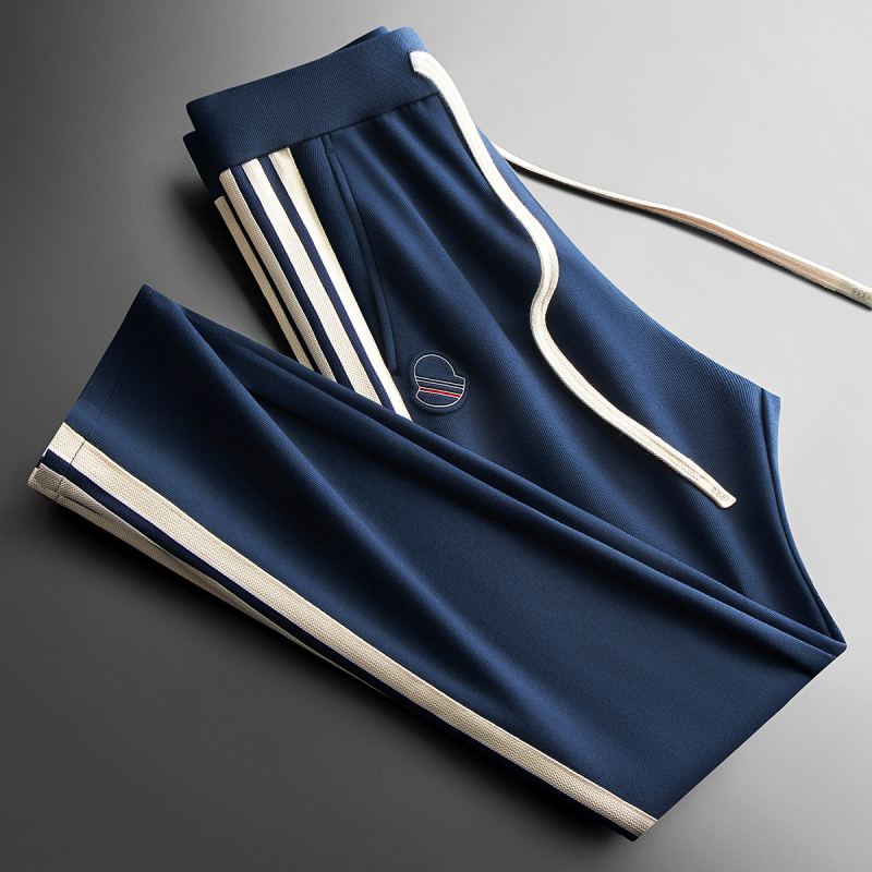 Summer High-End Fashion Trendy Color-Blocked Webbing Air Layer Space Cotton Sports Pants Men's Straight-Leg Sweatpants Casual Pants