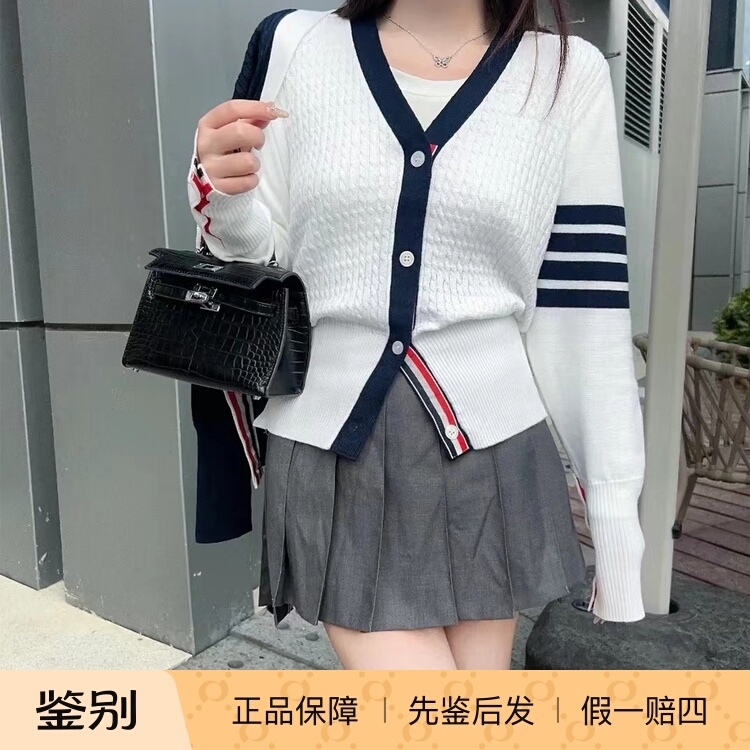 【Pre-Release】Thom Browne Tb Round Neck 4-Stripe Knit Sweater Cardigan for Men and Women
