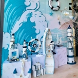 Летний океанский тематический дисплей, украшение для окна торгового центра, реквизит, доска для серфинга, DP Point, макет морского пляжа, скейтбординга