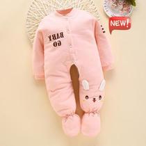 Baby clothes Female baby jumpsuit Newborn spring and autumn warm bag feet thickened even feet Winter season Newborn New Year