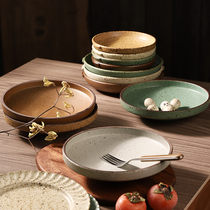 Coarse pottery plate soup plate large household deepening advanced creative personality fruit plate salad plate spaghetti plate tableware