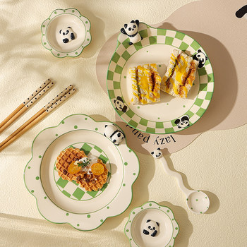 Panda tableware creative ceramic rice bowl cup plate dish plate