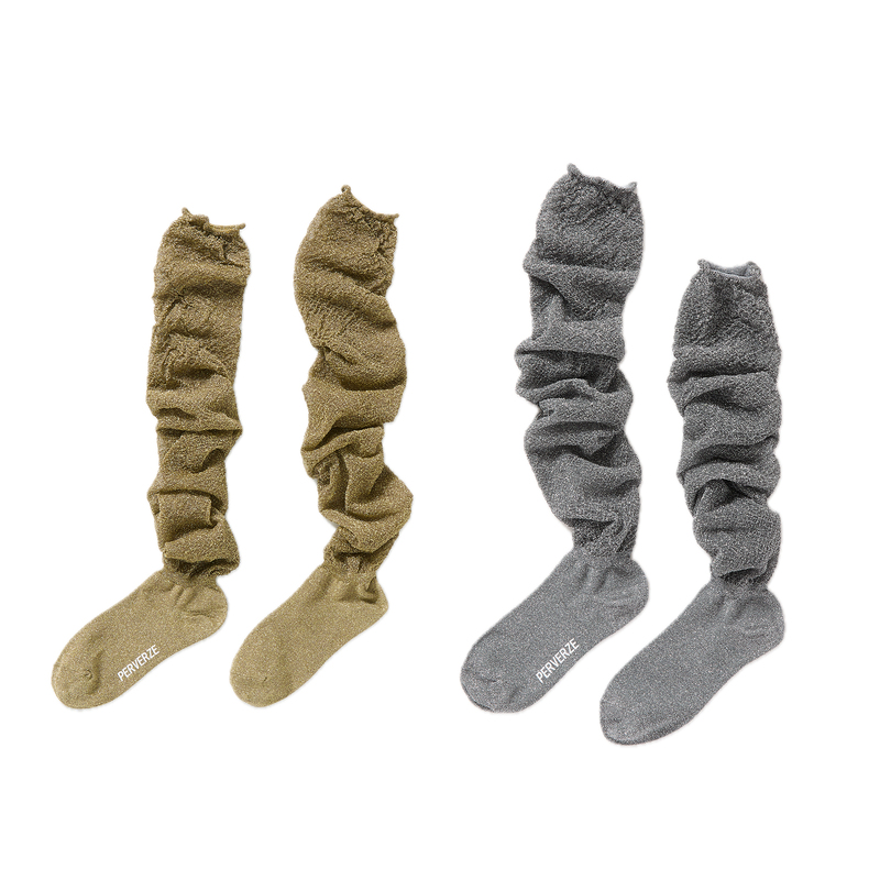 [in Stock] Perverze Aw26 Gold and Silver Metallic Yarn Over-The-Knee Socks Long Socks