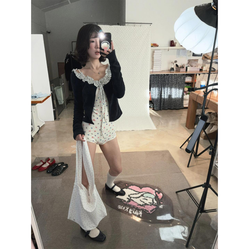 [in Stock] Korean Gulem Kim Moonlight Castle Ruffled Floral Lace Patchwork Tie-Up Cardigan Jacket