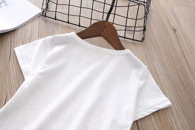 2018 cô gái mùa hè mới thường ngắn tay phim hoạt hình in t- shirt + trẻ em nhỏ gạc ngọt phù hợp với váy