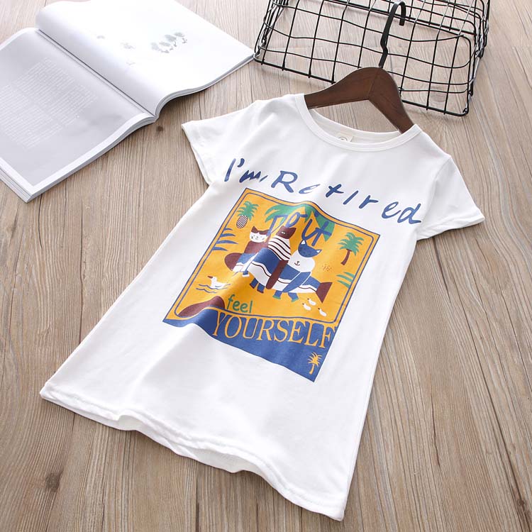 2018 cô gái mùa hè mới thường ngắn tay phim hoạt hình in t- shirt + trẻ em nhỏ gạc ngọt phù hợp với váy