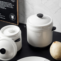 Ceramic riser saucepan with lid Double ear lid Double ear stew Saucepan Steamed Egg Flush Pot Home Small Broth Simmer Bowl