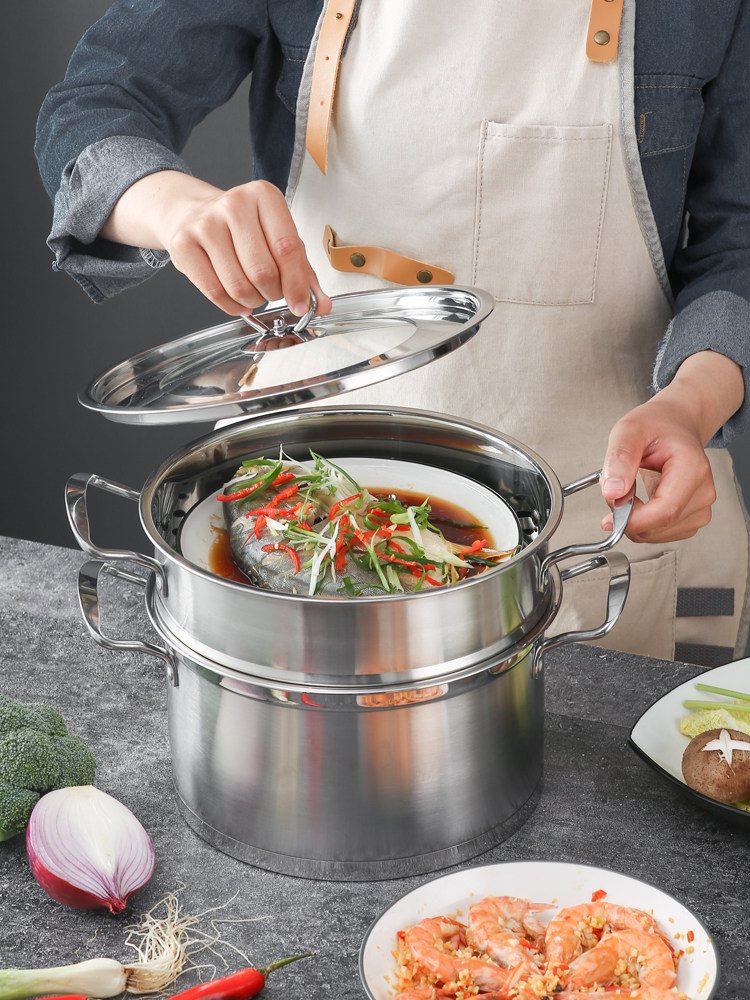 Steamer household stainless steel cage drawer non-stick steamed steamed bun small gas stove dedicated to making cold skin grate 2-layer steamer