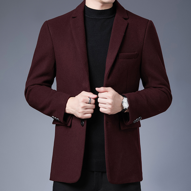 Casual Suit Men's Winter Warm Red Suit Middle-Aged Dad Wedding Banquet Woolen Suit Wedding Suit Jacket