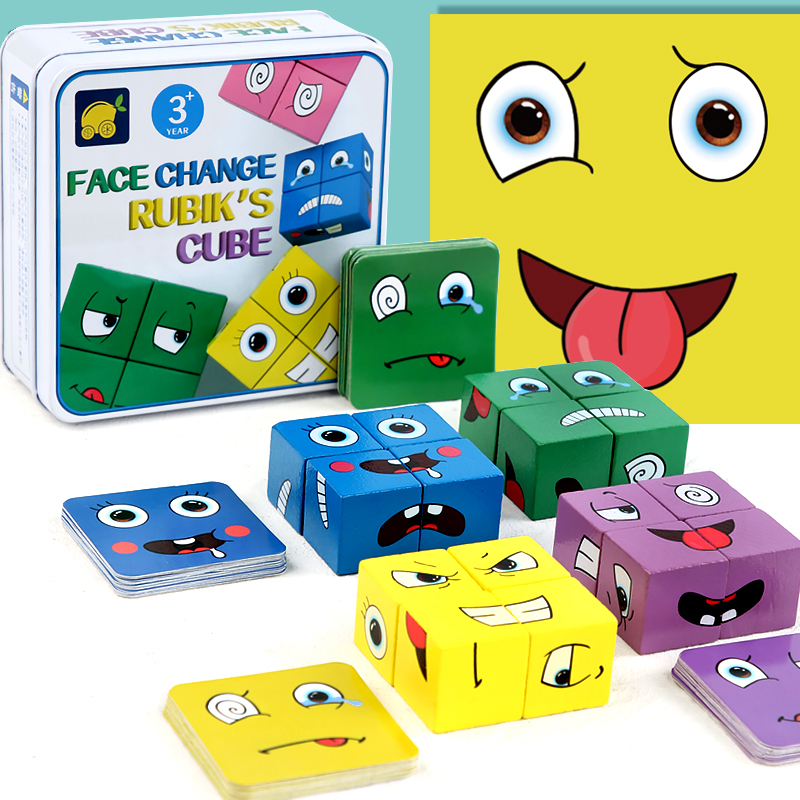Children's Face Cube Puzzle Block Interactive Table Play Focus Response Training Puzzle Toys