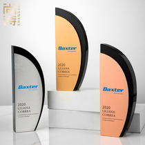 2020-year-end creative black crystal trophy customized custom-made ride the wind and waves to build a dream award free lettering