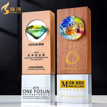2020 Creative New Trophy Solid Wood Glass with Metal Trophy Customized Annual Awards Souvenir