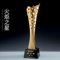 Torch Star Metal Trophy Medals Customized Creative Oscar Resin Crystal Competition Champion