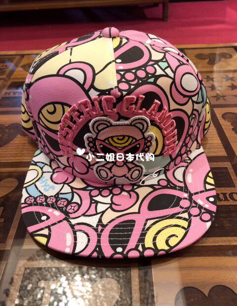 Spot little second sister Japan HYSTERIC MINI black super children's full printed pattern peaked cap pink