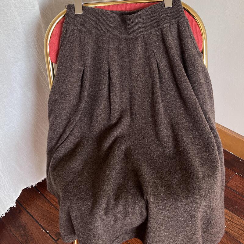 Daizi Daizi Dark Brown Coffee Long Thickeneded Wool Knitted Skirt Soft, Comfortable and Versatile Slimming Look Umbrella Skirt Winter