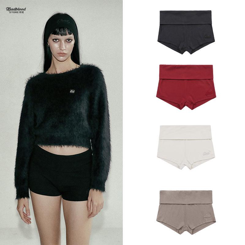 Badblood Spring and Summer American Retro Black Foldableing Shorts Slim Fit Sexy Sexy Girl Style Casual Super Shorts