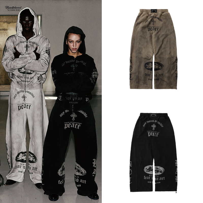 Badblood American-Style Distressed Printed Sweatpants, Unisex, Loose Casual Scimitar Pants, Sports Tie-Dye Wide-Leg Pants Badblood American-Style Distressed Printed Sweatpants, Unisex, Loose Casual Scimitar Pants, Sports Tie-Dye Wide-Leg Pants