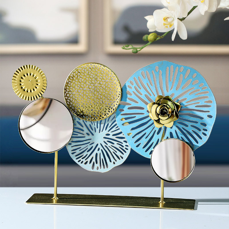 Light luxury modern household iron mirror fittings metal abstract artcraftsGifts decorated in the living room Xuankou wine cabinet decoration