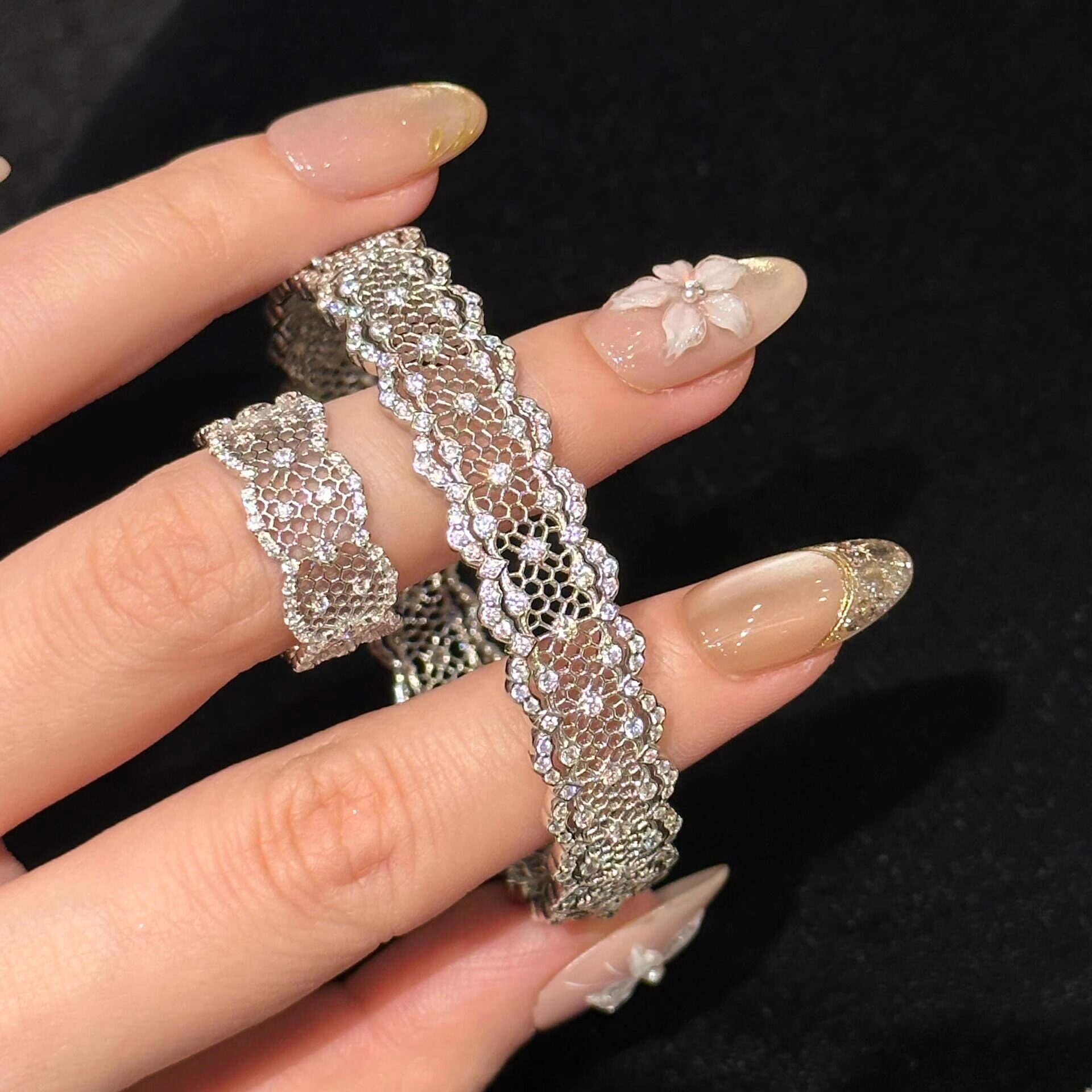 S925 silver! Lace queen lace bracelet ring set palace style medieval exquisite high-end light luxury niche