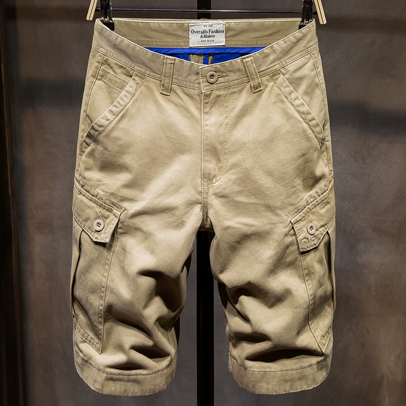 Quần short nhiều túi quần nam rộng bên ngoài mặc quần năm điểm xu hướng mùa hè mỏng cotton giản dị quần dài một nửa - Quần làm việc