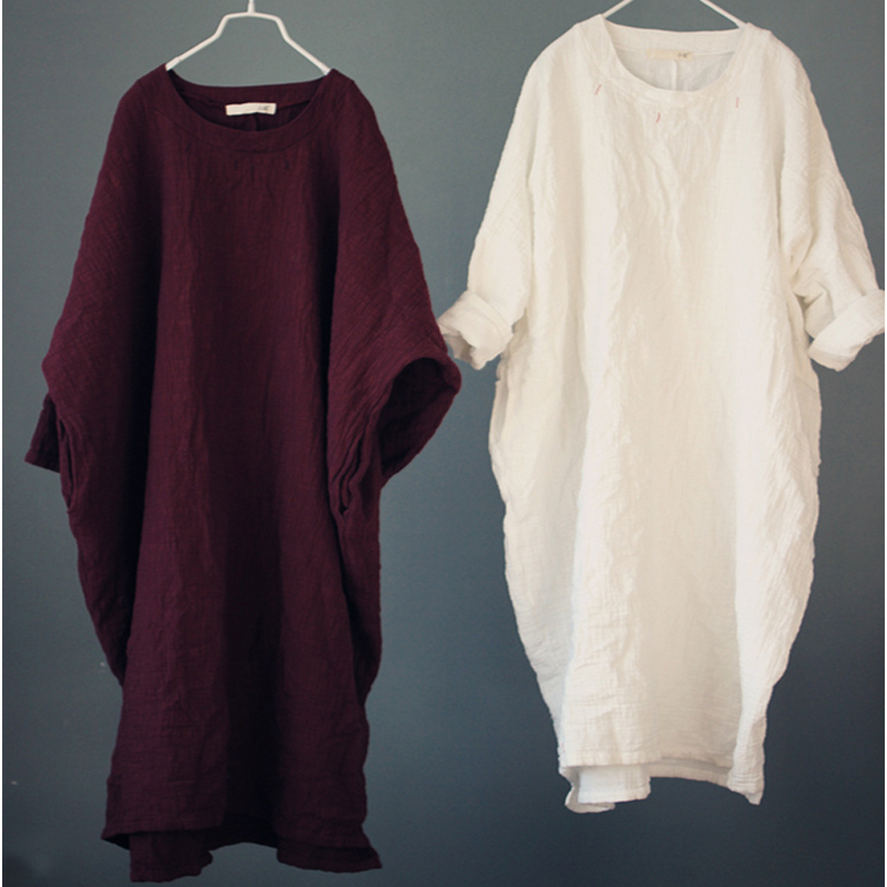 Cotton and Linen Long-Sleeved Dress, Loose Plus-Size Robe, Long Dress, Ethnic Style Zen Clothing, Slimming Robe, Northwest Zen Dance