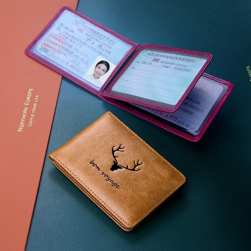 Men's Creative Women's Driver's License Holster Couple's Genuine Leather One-Piece Cowhide Driving License Driver's License This ID Protective Case