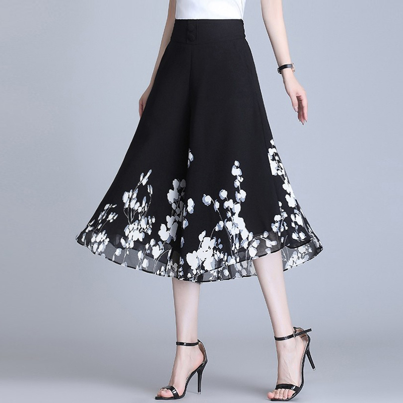 Women's Culottes Summer 2026 New Thin Printed Cropped Pants for Petite Figures, Loose Fit, Slimming, Drapey Chiffon Wide-Leg Pants