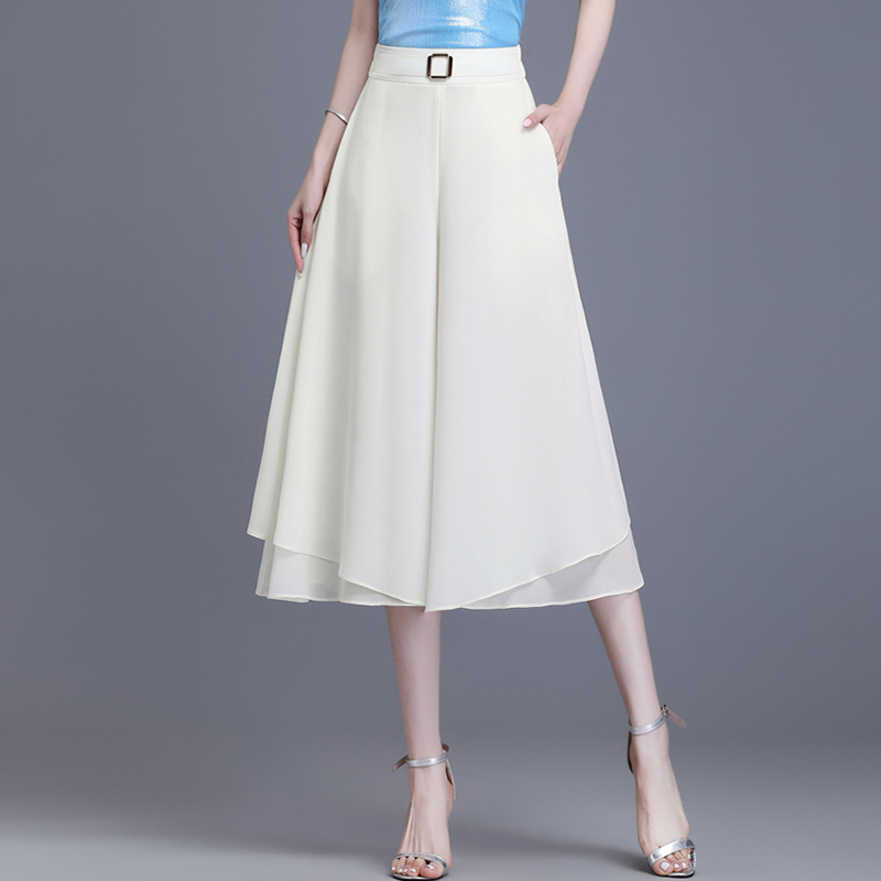 New Style Culottes 2026 Hot-Selling High-Waisted Loose White Pants Summer Thin Cropped Pants Women's Chiffon Wide-Leg Culottes