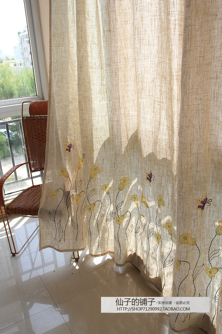 Foreign trade special linen curtain finished pastoral embroidery Balcony Living room Floor-to-ceiling window Study hook shading