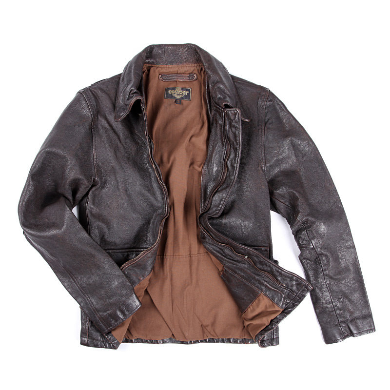 American original Cockpit driller leather jacket classic old goatskin jacket jacket Jagged Junpin