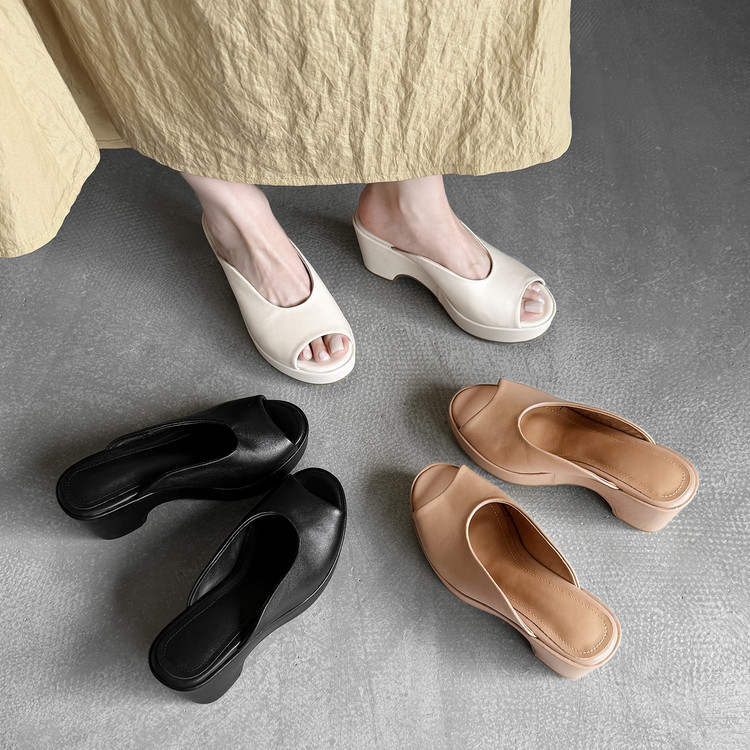 European and American Style Open-Toe Chunky Heel Slip-On Sandals for Women, Height-Increasing Wedge Fashion Sandals, High Anti-Slip Chunky Heel Sandals for Summer