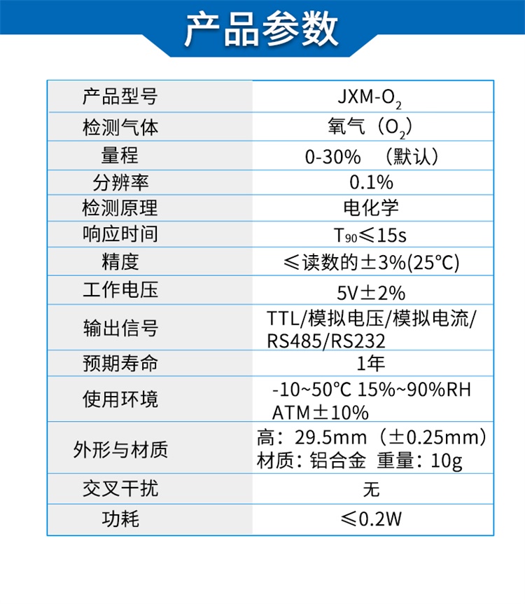 电化学氧气气体传感器