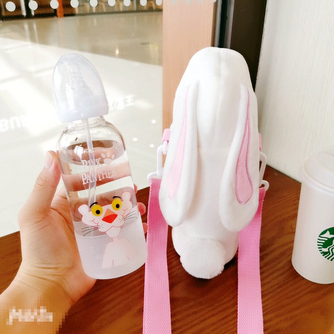 Shake Soundnet Red Water Cup With Cuddling Bag Skew Cross Little Fairy Glass Cup Children Korean version Straw Cup Grown-up Cute