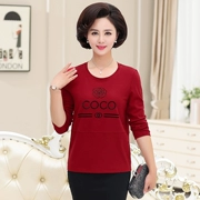 Áo thun dài tay cho mẹ mùa thu 40 tuổi 50 Quần áo nữ trung niên Quần cotton trung niên tay dài nhỏ chạm đáy