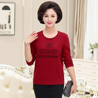 Áo thun dài tay cho mẹ mùa thu 40 tuổi 50 Quần áo nữ trung niên Quần cotton trung niên tay dài nhỏ chạm đáy váy tuổi trung niên