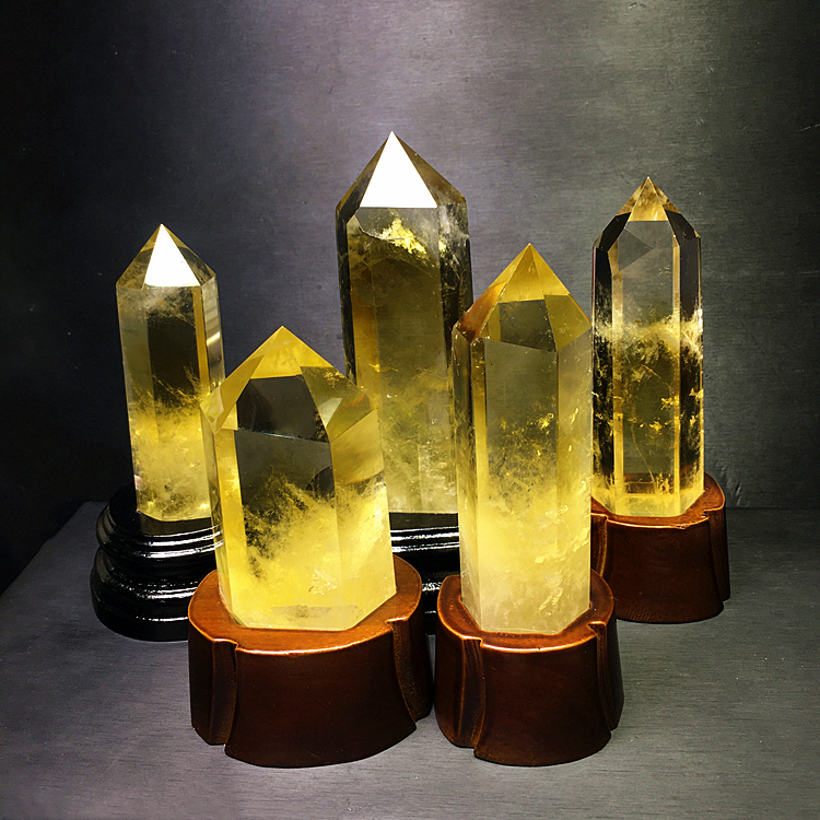 Natural Yellow Crystal Column Raw Stone Polished Single-Pointed Hexagonal Prism Rainbow Blue Needle Ghost Pyramid Home Desktop Ornament